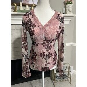 NYC Y2K Babydoll Fairy Floral Smocked Sheer Flowy Top Sz M Paisley Long Sleeve